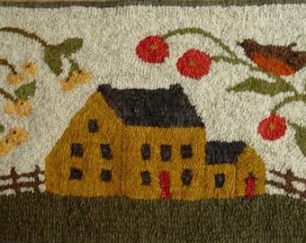 PATTERN: When Robins Sing Rug Hooking Pattern on linen.