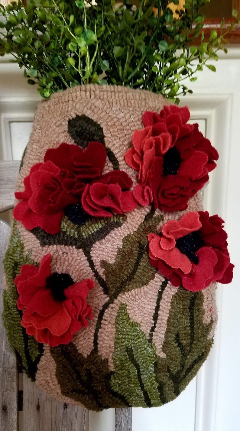 Pattern:field of Poppies Hanging Pocket Rug Hooking Pattern - Etsy