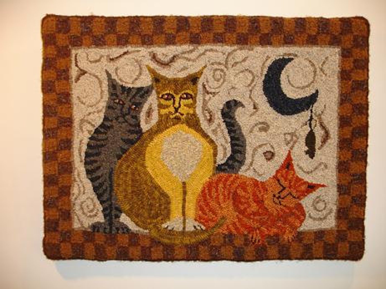 Primitive Wool Cat Pattern PATTERN: Three Primitive Cats Rug Hooking Pattern - Etsy