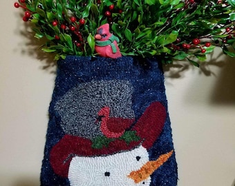 Snowman Hanging Pocket Rug Hooking Pattern