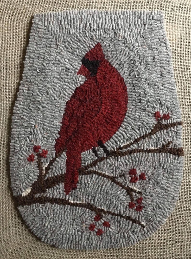 The Cardinal hanging pocket rug hooking pattern Etsy