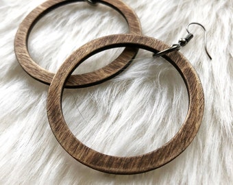 Wooden Hoop Earrings - Natural Wood Earrings, Light Weight Jewelry, Gift for Women
