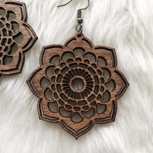 Wooden Earrings Mandala Earrings, Statement Jewelry, Laser Cut Jewelry, Wood Jewelry, Wood Gift for Her, Bohemian Earrings image 2