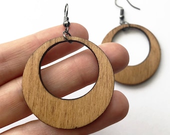 Wood Hoop Earrings - Laser Cut Earrings, Laser Cut Jewelry, Statement Jewelry, Bohemian Jewelry, 5th Anniversary Gift