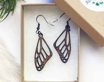 Wood Butterfly Earrings - Wood Jewelry, Wood gift for her, Wood Earrings, Natural Jewelry