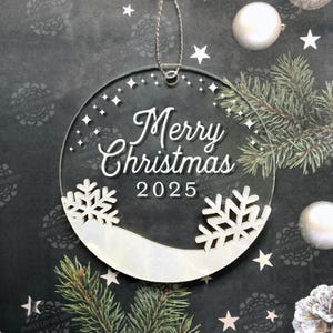 Engraved 2025 Christmas Ornament – Snowflake or Woodland Acrylic Holiday Gift