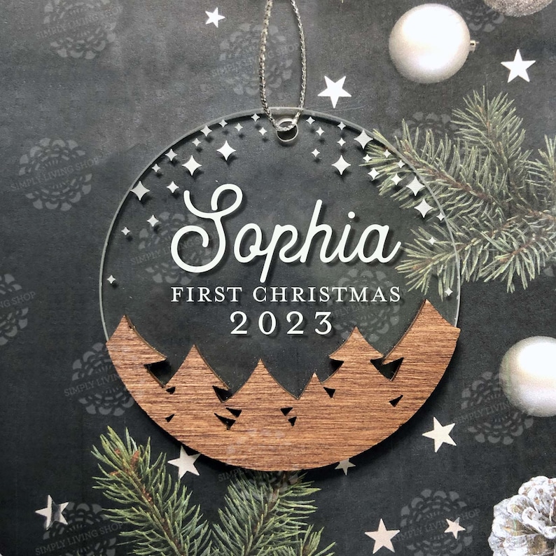 Personalized Baby Ornament Babys First Christmas Ornament, Christmas 2024 Ornament, Wood and Acrylic Ornament, Engraved Ornament image 8
