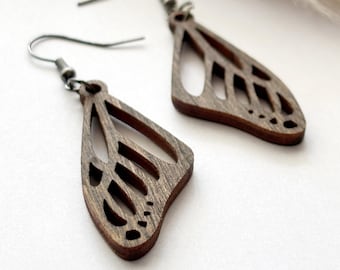 Wood Butterfly Earrings - Boho butterfly earrings, Wood Jewelry, Wood gift for her, Wood Earrings, Natural Jewelry, monarch wing earrings