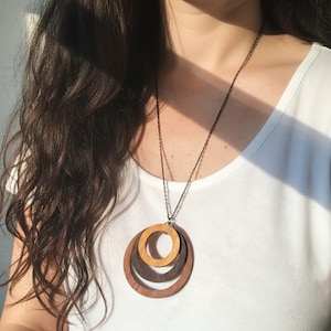 Wood Statement Jewelry - Ombre Wood Circle Necklace, Laser Cut Jewelry, Gift Women, Natural Jewelry, Wood Pendant