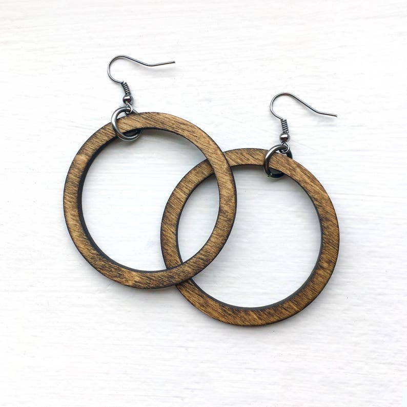 Classic Wood Hoop Earrings Round Wood Earrings Laser Cut Etsy