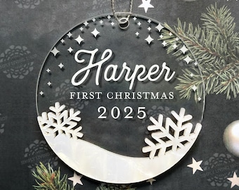 Personalized Baby Ornament - Babys First Christmas Ornament, Christmas 2023 Ornament, Snowflake Ornament, Engraved Ornament