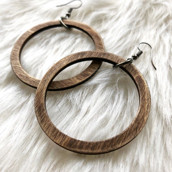 Simple Thin Hoop Earrings - 1.25 Inch Lightweight Brown Enamel Hoops For Everyday