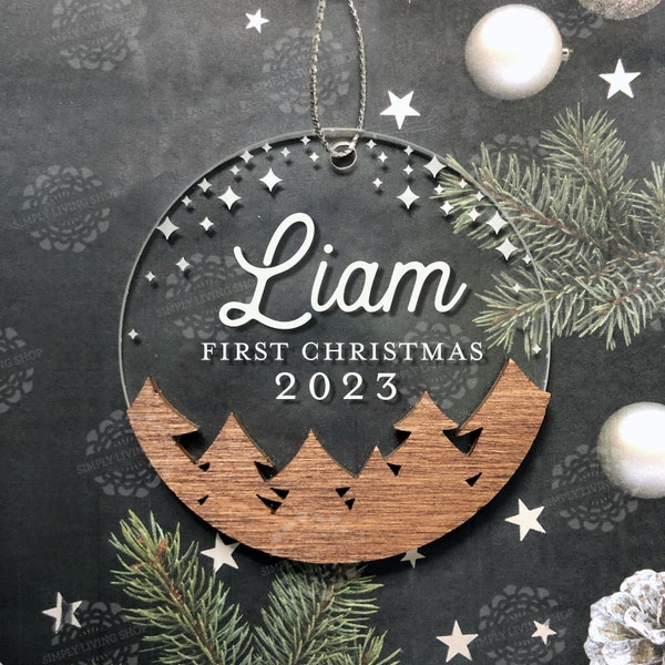 Personalized Baby Ornament - Babys First Christmas Ornament, Christmas 2023 Ornament, Wood and Acrylic Ornament, Engraved Ornament