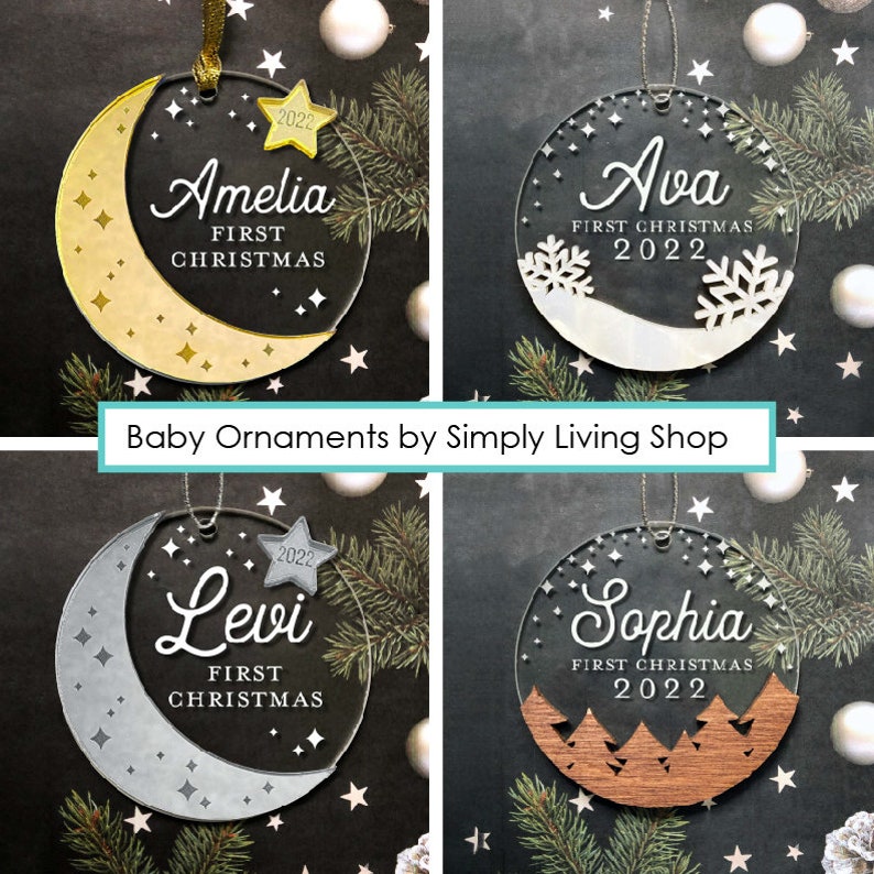 Personalized Baby Ornament Babys First Christmas Ornament, Christmas 2024 Ornament, Wood and Acrylic Ornament, Engraved Ornament image 7