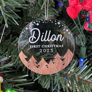 Personalized Baby Ornament Babys First Christmas Ornament, Christmas 2024 Ornament, Wood and Acrylic Ornament, Engraved Ornament image 2