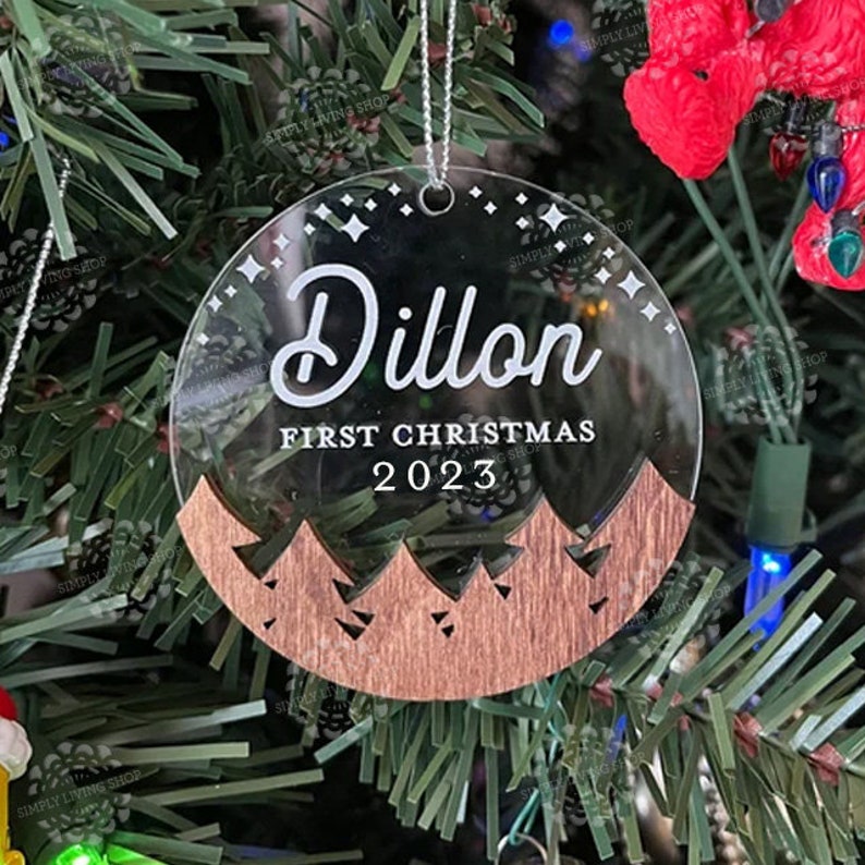 Personalized Baby Ornament Babys First Christmas Ornament, Christmas 2023 Ornament, Wood and Acrylic Ornament, Engraved Ornament image 2