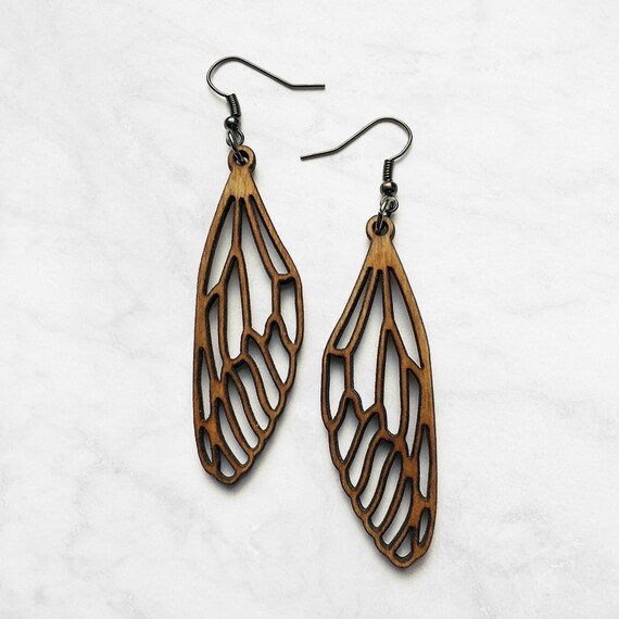 Wooden Dragonfly Earrings Laser Cut Jewelry Wood Earrings Etsy