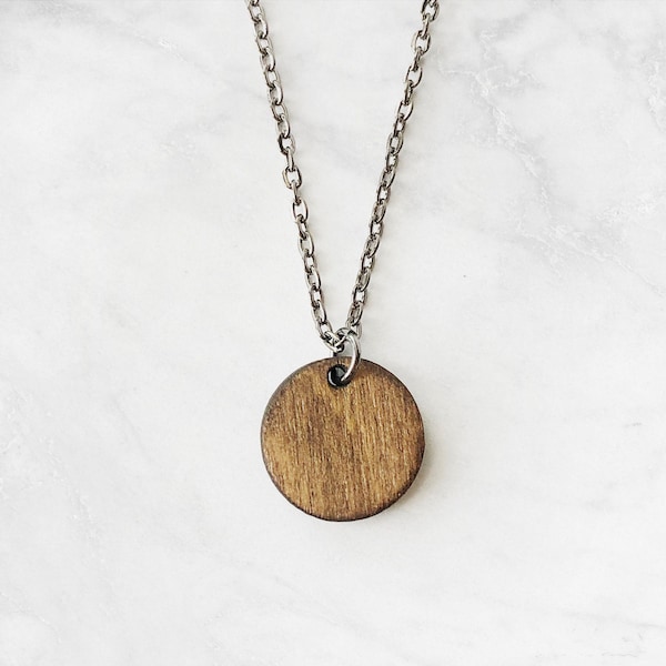 Small Wood Pendant Necklace - Round wood necklace,