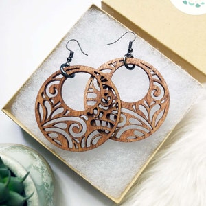 Paisley Wood Earrings • Hoop Earrings • Statement Jewelry • Boho Jewelry • lightweight hoops • handmade earrings