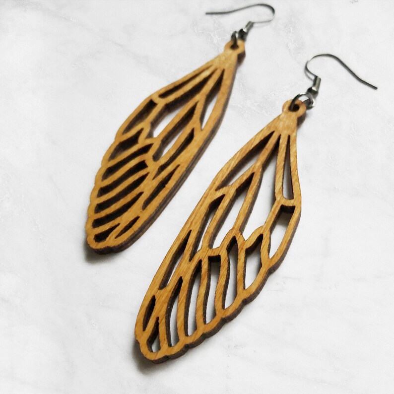 Wooden Dragonfly Earrings Laser Cut Jewelry Wood Earrings Etsy