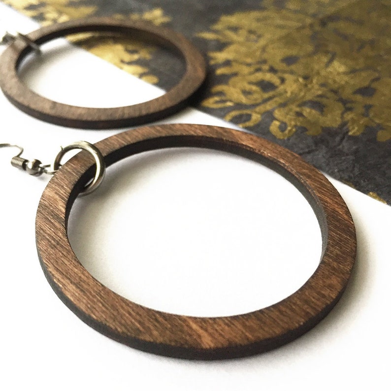 Classic Wood Hoop Earrings Round Wood Earrings Laser Cut Etsy