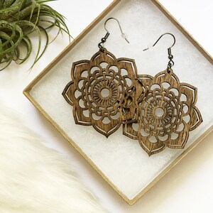 Wooden Earrings Mandala Earrings, Statement Jewelry, Laser Cut Jewelry, Wood Jewelry, Wood Gift for Her, Bohemian Earrings image 5