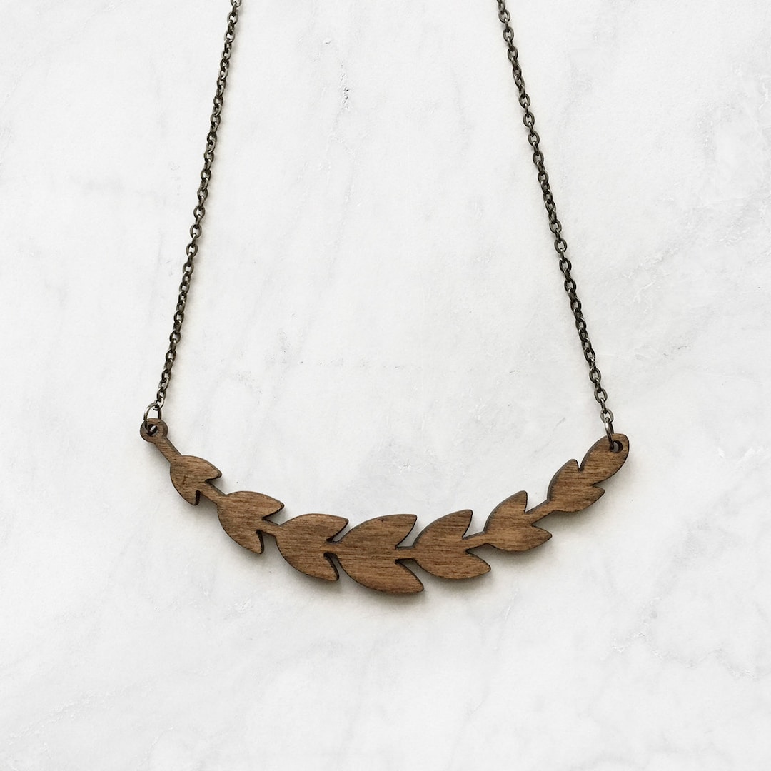Olive Branch Necklace laser Cut Jewelry, Wood Necklace, Wood Jewelry