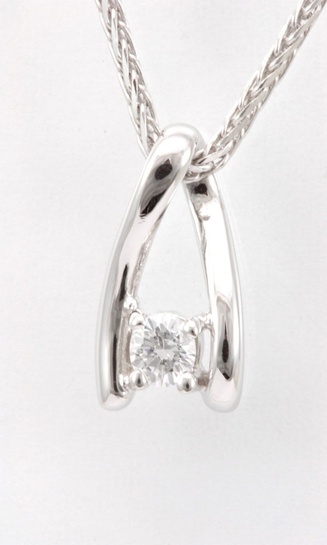 Wishbone Diamond Pendant, 14K White Gold Ladies Pendants, Ladies Fine