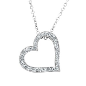 Diamond Heart with cut out Heart and Star Design Pendant, 14K White Gold Love Pendant, Ladies Fine Jewelry image 2