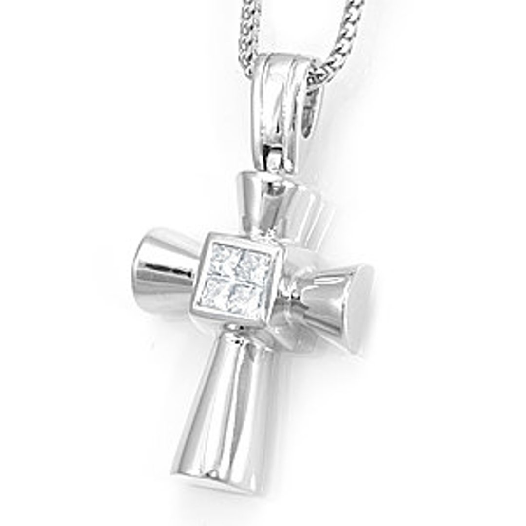 Princess Cut Diamond Cross Pendant 14K White Gold Cross Etsy