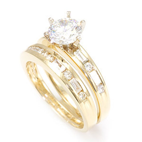 Precious Stars Jewelry 14k Yellow Gold Channel-Set Baguette Cubic Zirconia Eternity Band