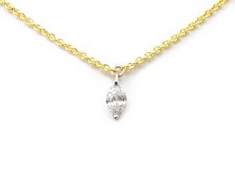 Drop Down Marquise Diamond Necklace in 14k Yellow Gold, Marquise Necklace