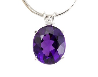 Amethyst Diamond Pendant, 14K White Gold Ladies Pendant