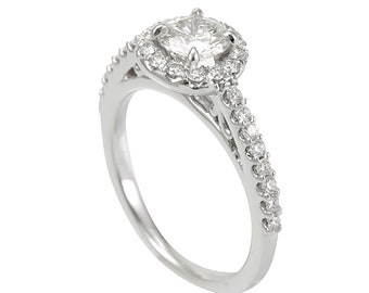 Round Diamond Halo engagement ring ,Proposal Ring, 14K White  Gold with CZ, Engagement Ring, Bridal Ring