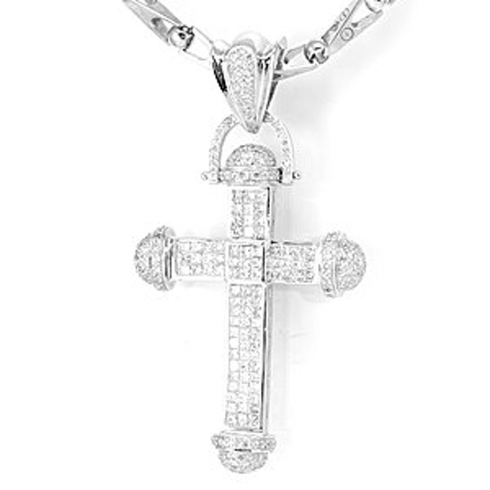 Round and Princess Cut Diamond Cross Pendant, 14K White Gold Diamond