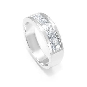 Princess Cut & Baguette Diamonds, 14K White Gold, Invisible Setting, Men's Ring, Men's Jewelry, Men's Accessory