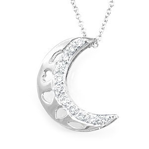 Crescent Moon Diamond Pendant, 14K White Gold Ladies Pendant, Ladies Fine Jewelry