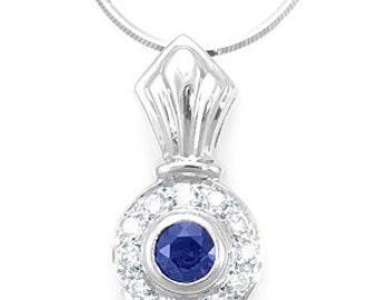 Diamond Blue Sapphire Pendant, 14K White Gold Ladies Pendant, Ladies Fine Jewelry