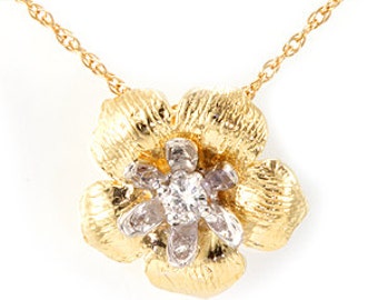 Diamond Flower Design Pendant, 14K 2 tone Ladies Pendants, Ladies Fine Jewelry