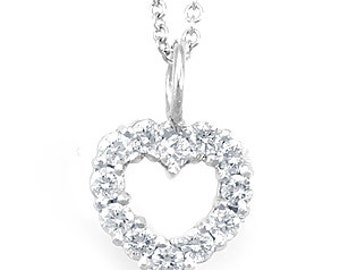 Diamond Heart Pendant, 14K White Gold Ladies Pendant, Love Ladies Fine Jewelry