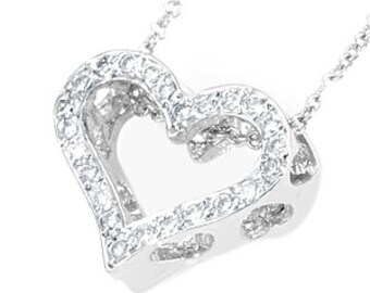 Open Heart diamond pendant, 14K White Gold Ladies Pendant, Ladies Fine Jewelry