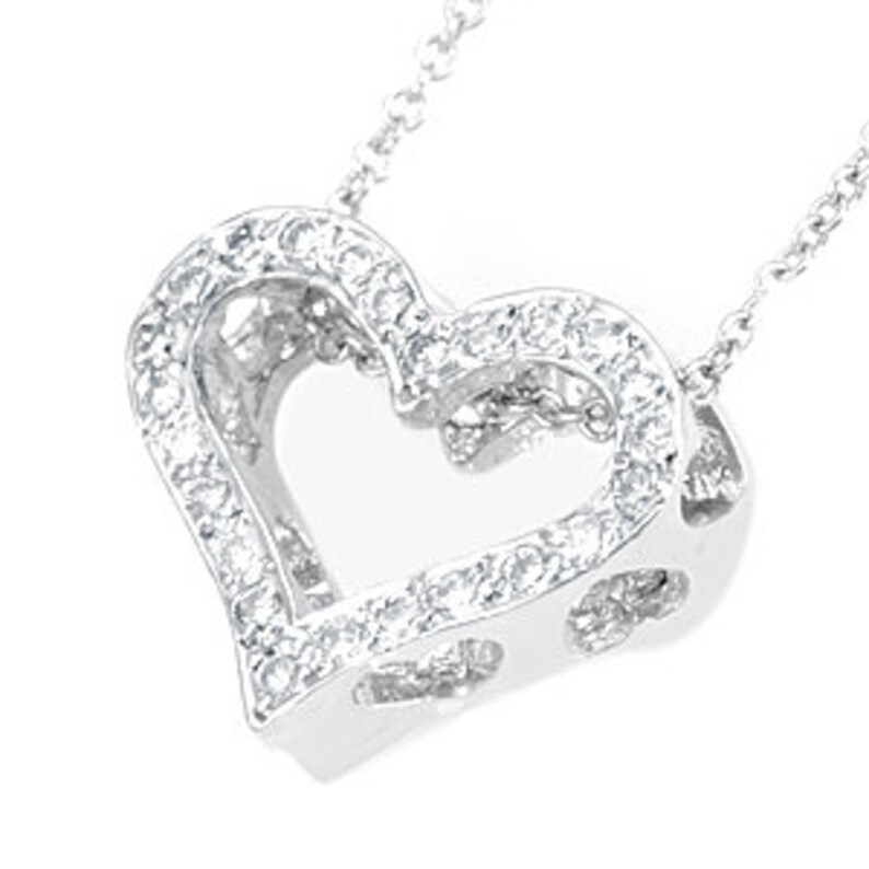 Open Heart diamond pendant, 14K White Gold Ladies Pendant, Ladies Fine Jewelry image 1