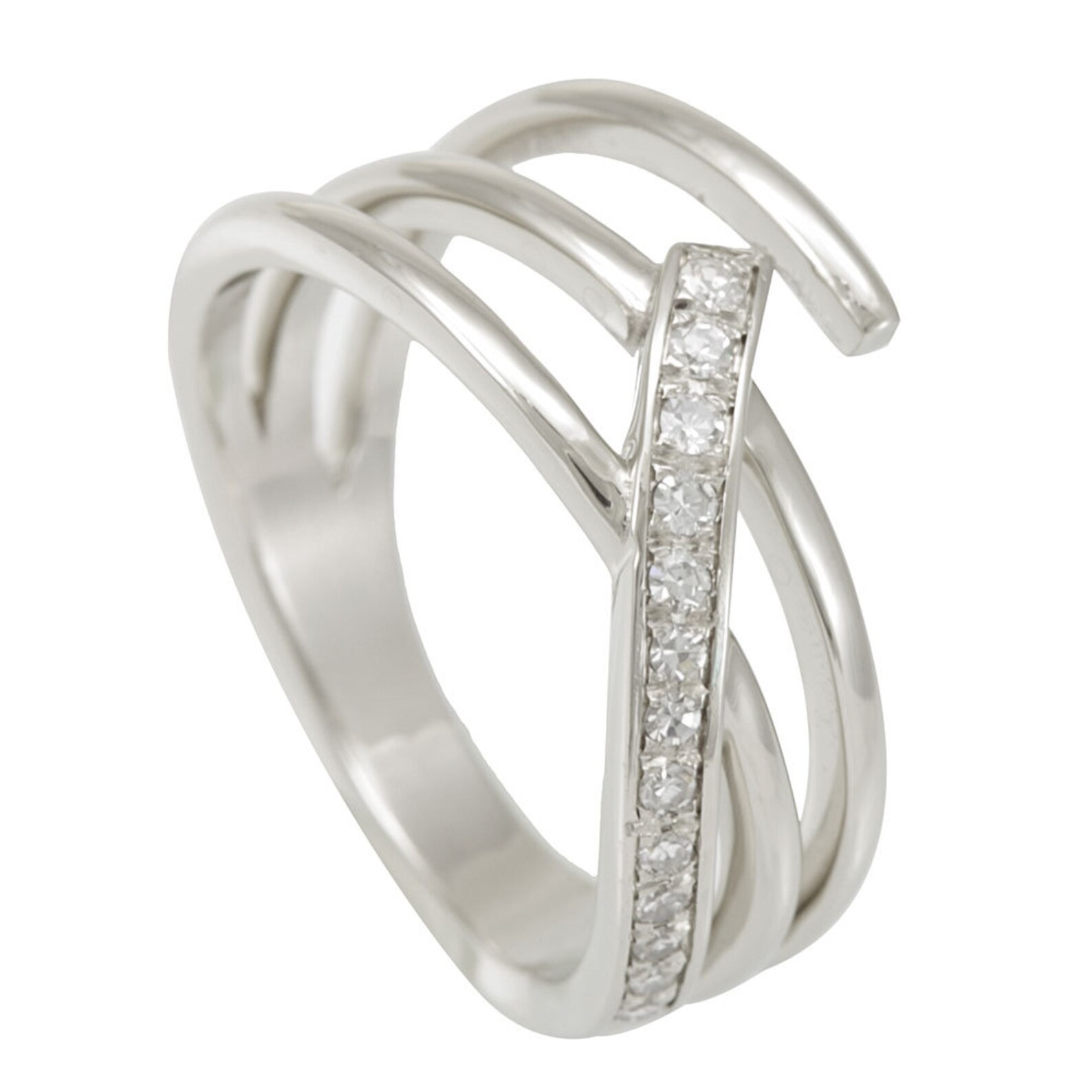 Overlapping Diamond Rings Overlapping Diamond Ring in 14K White Gold, Spiral Diamond Rings ...