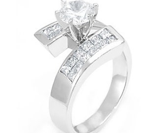 Princess Cut  Diamonds, Invisible Set, 14K White Gold, CZ Engagement ring