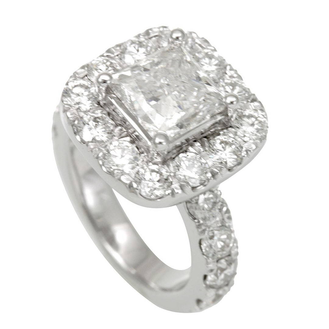 Princess Cut CZ Diamond Halo Engagement Ring ,proposal Ring, 14K White ...