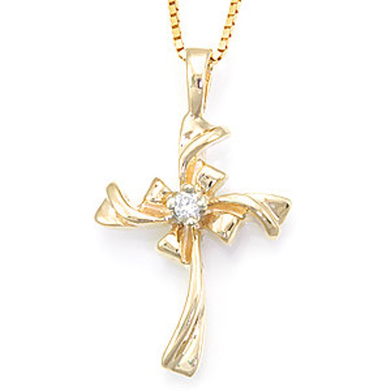 Diamond Cross Pendant 14K Yellow Gold Cross Pendant Ladies Etsy