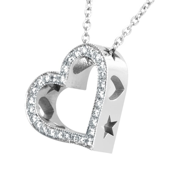 Buy Diamond Heart With Cut Out Heart and Star Design Pendant, 14K
