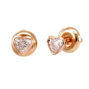 Heart Diamond Stud Earrings in 14K Rose Gold, Heart Earrings, Ladies Fine Jewelry