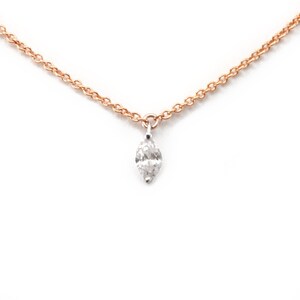 Drop Down Marquise Diamond Necklace in 14k Rose and White Gold, Marquise Necklace
