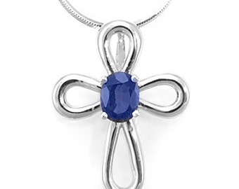 Blue Sapphire Cross Pendant, 14K White Gold Ladies Pendants, Ladies Fine Jewelry